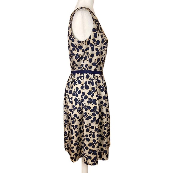 Carmen Marc Valvo Silk Fit & Flare Dress Size 8 Navy Tan Butterflies Sleeveless - Picture 4 of 7